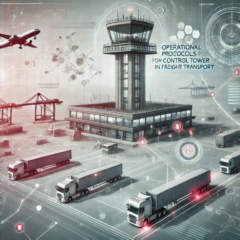 DALL·E 2024-08-19 14.41.48 – A professional and dynamic image representing the course ‘Operational Protocols for Control Tower in Freight Transport.’ The scene should feature a mo